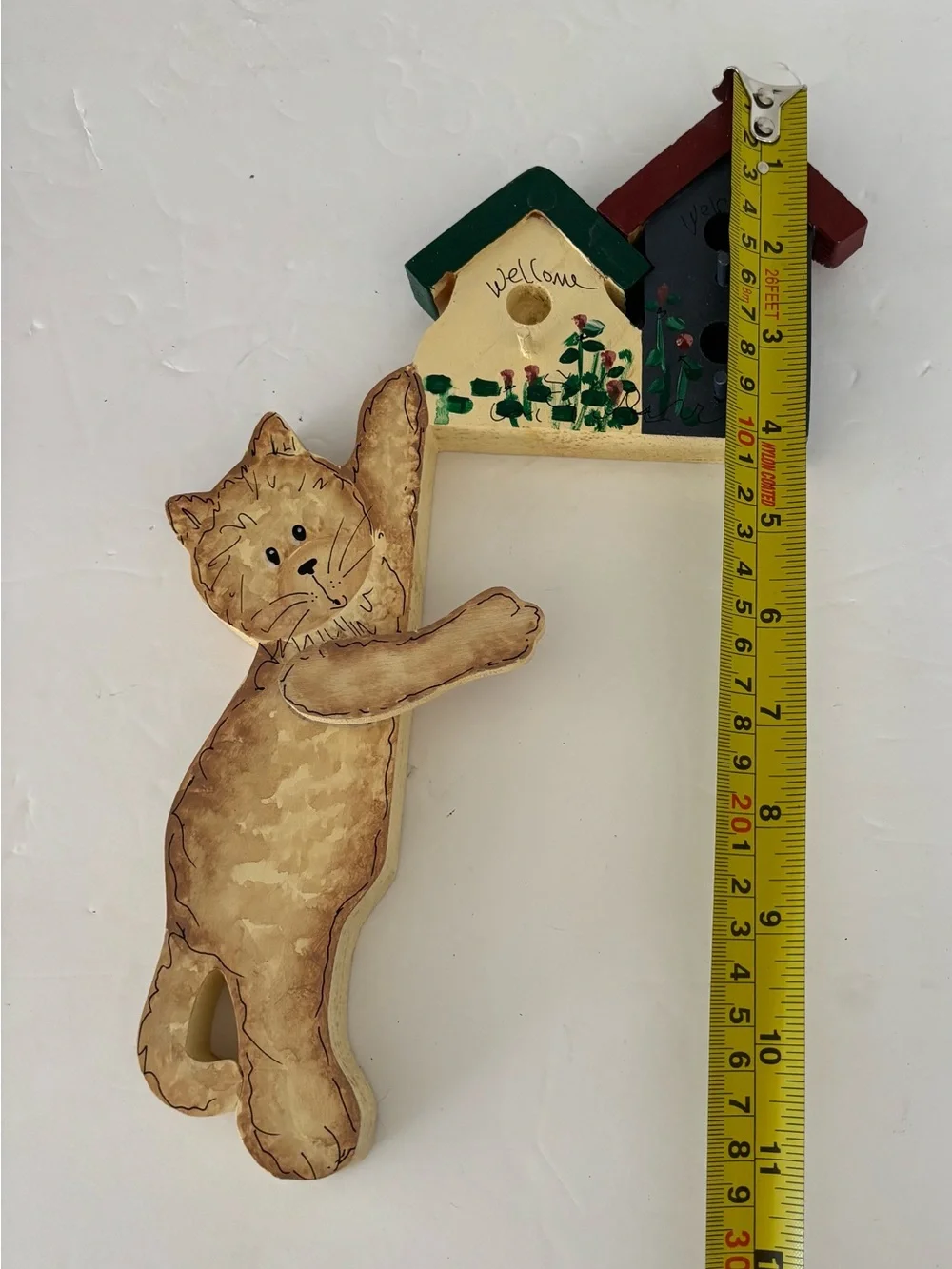 Wooden hand painted cat shelf sitter/ shelf edge decor